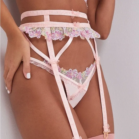 For Love and Lemons Pink Floral April Bloom Garter Belt - Picture 3 of 9